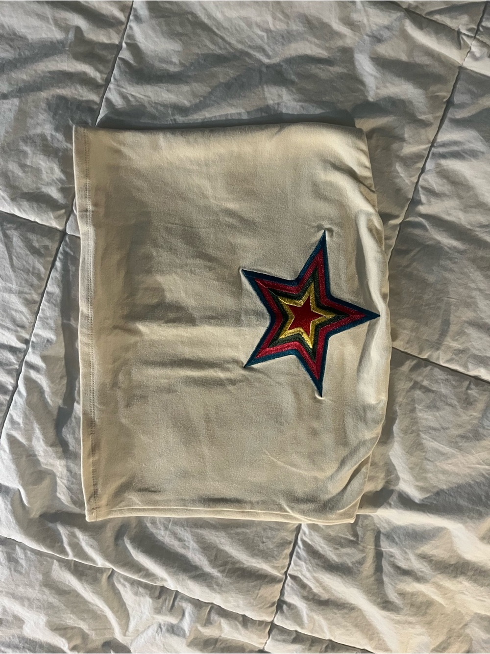 Forever 21 Cream Tube Crop Top with Multicolor Star Patch